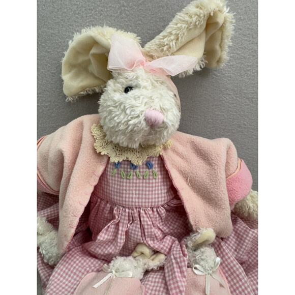 VTG Bunny Rabbit Plush Shelf Sitter 21" Pink Gingham Easter Decor Toy Cottagecor - Picture 9 of 10